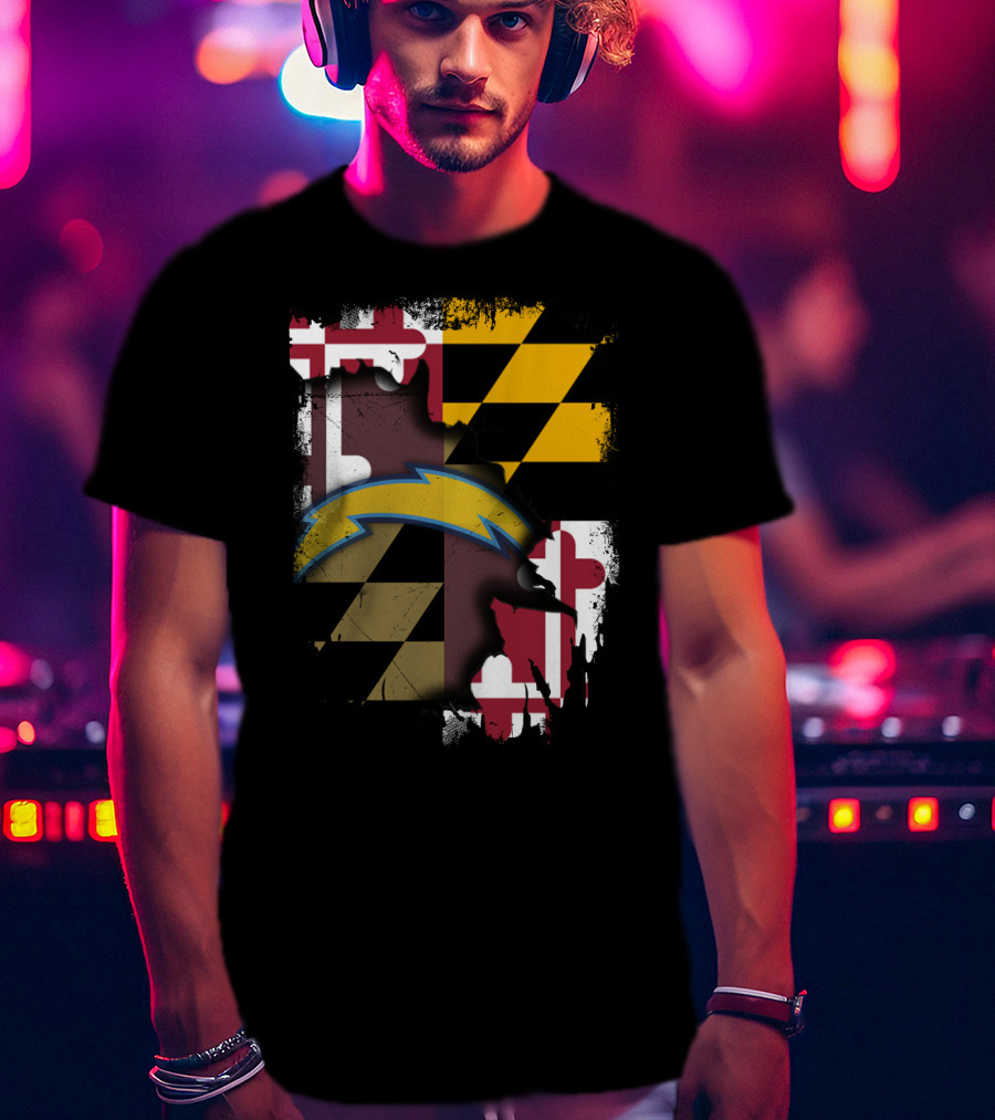 Maryland Flag With Chargers Bolt T-Shirt