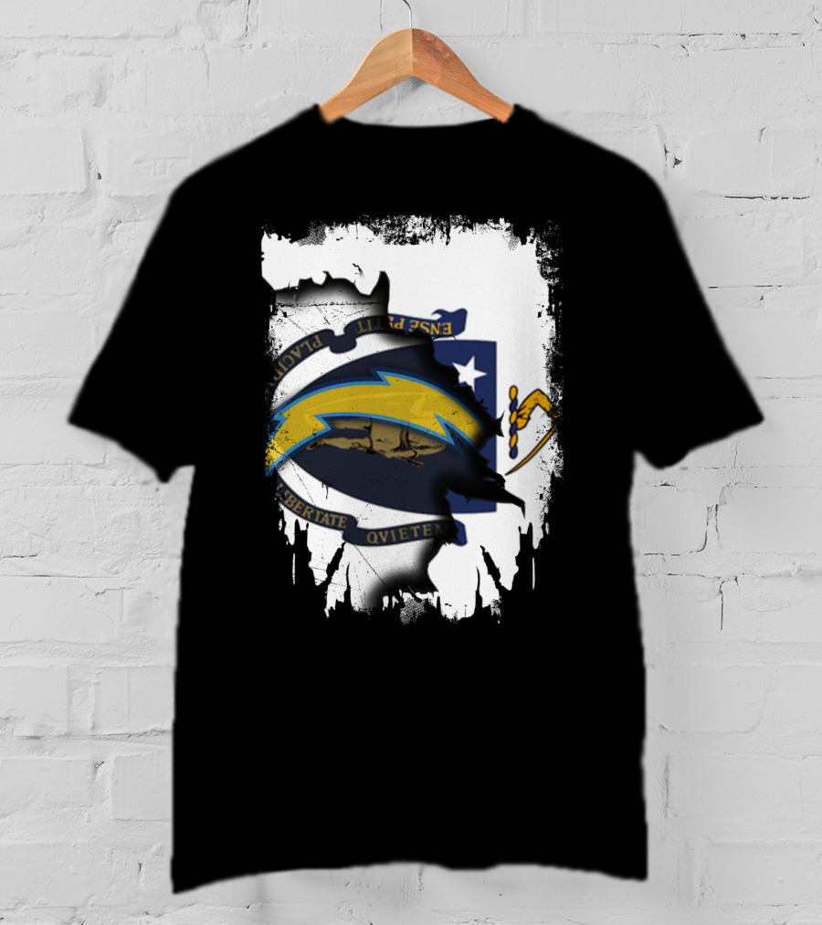 Massachusetts State And Chargers Lightning Logo Fusion T-Shirt