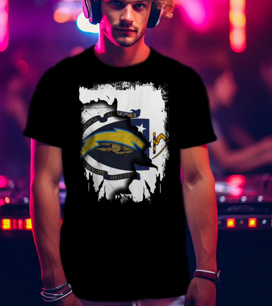 Massachusetts State And Chargers Lightning Logo Fusion T-Shirt