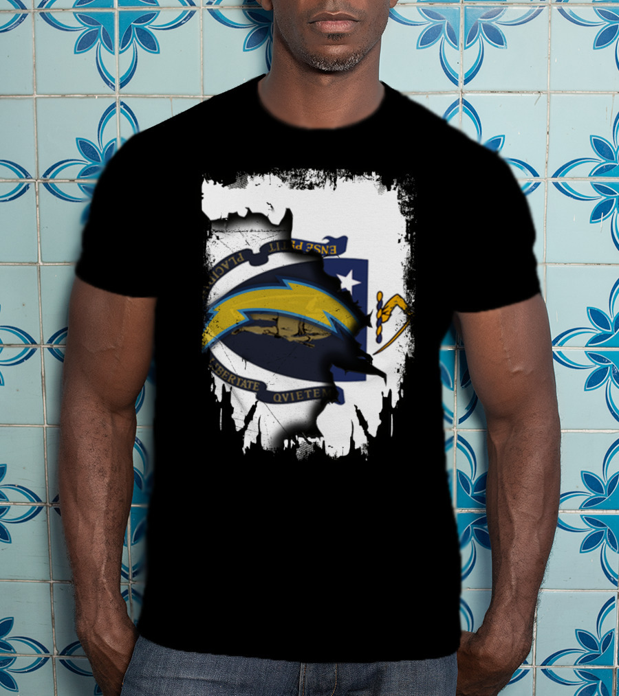 Massachusetts State And Chargers Lightning Logo Fusion T-Shirt