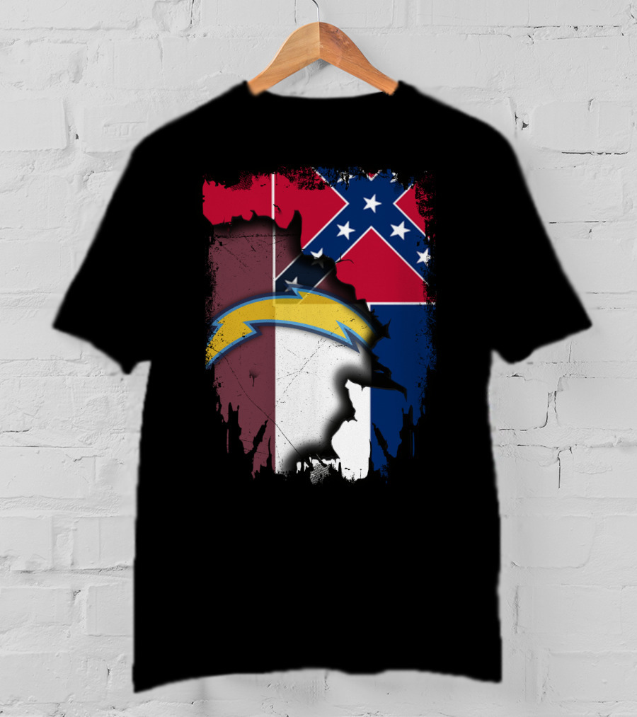 Mississippi Flag With Chargers Lightning Bolt T-Shirt