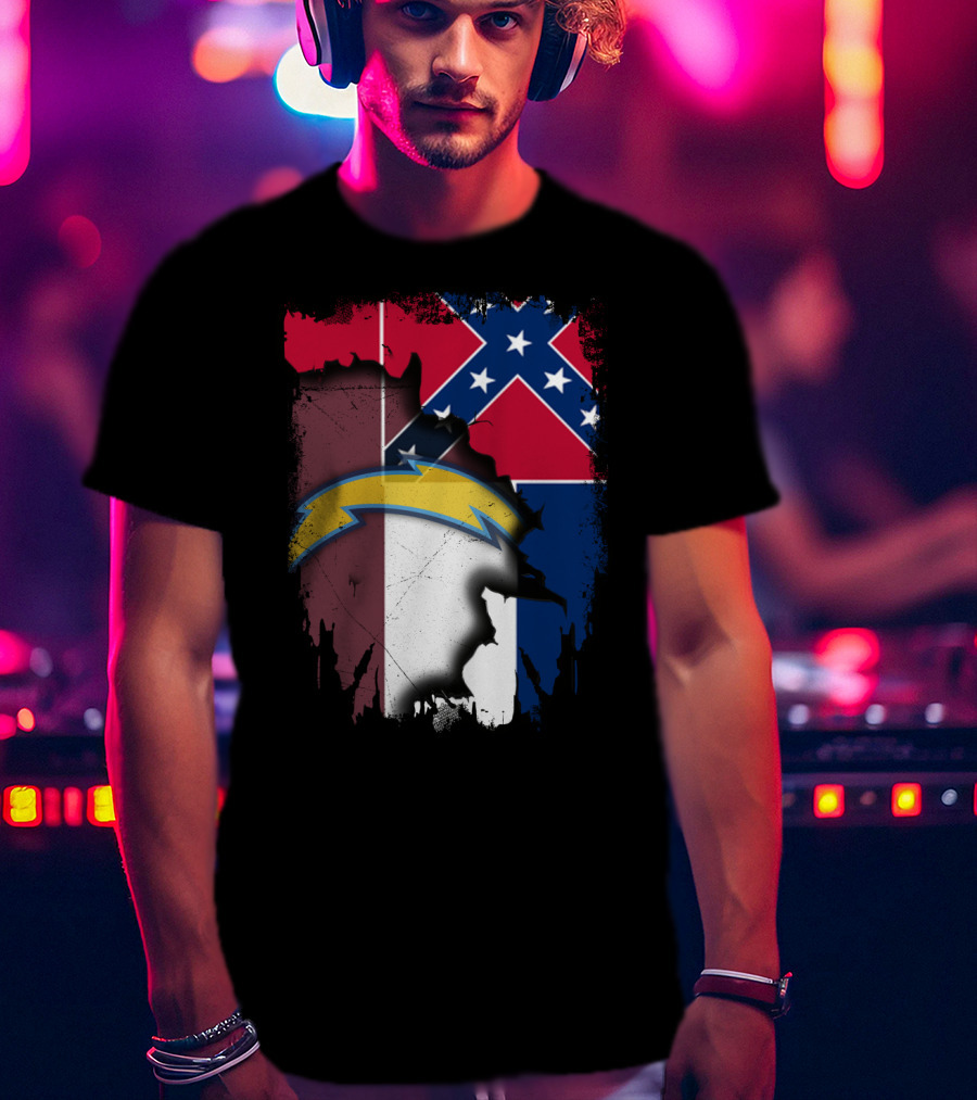 Mississippi Flag With Chargers Lightning Bolt T-Shirt