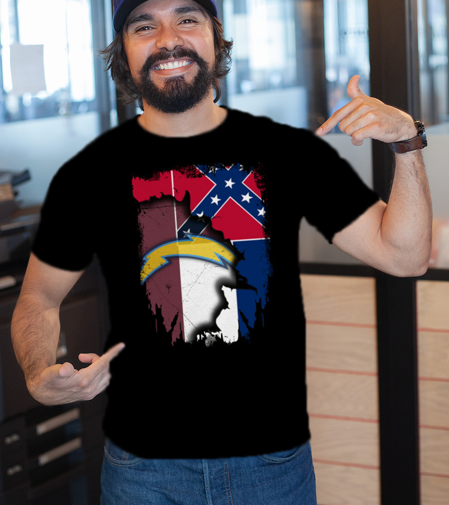 Mississippi Flag With Chargers Lightning Bolt T-Shirt