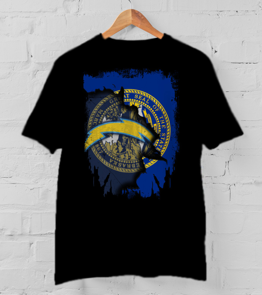 Nebraska State Seal With Chargers Lightning Bolt T-Shirt