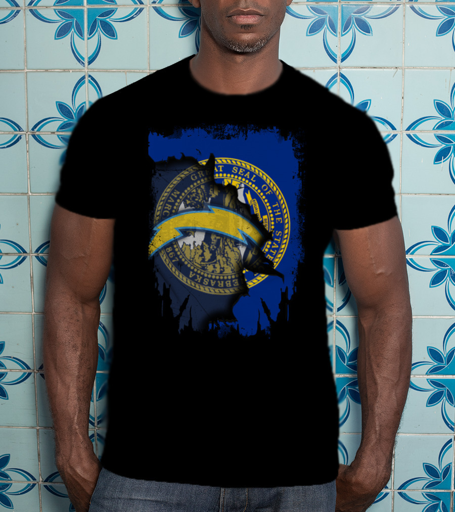 Nebraska State Seal With Chargers Lightning Bolt T-Shirt