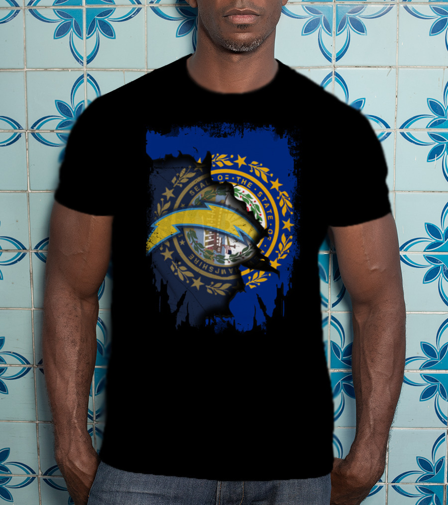 New Hampshire State Seal With Chargers Lightning Bolt Logo Integration T-Shirt