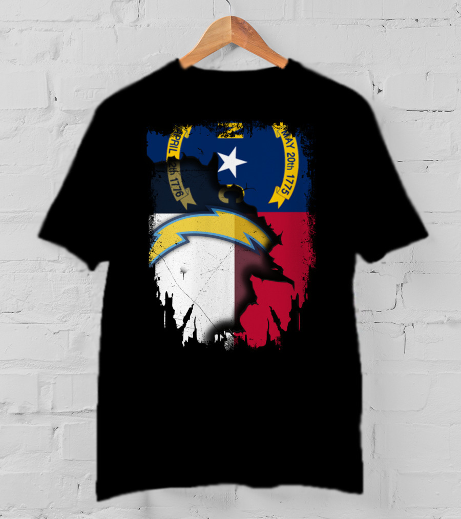 Together North Carolina State Flag With Los Angeles Chargers T-Shirt