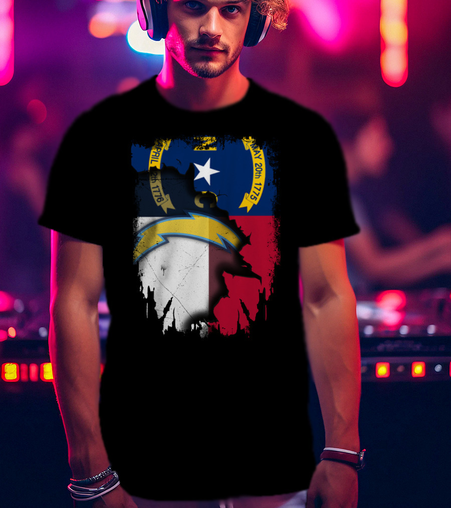 Together North Carolina State Flag With Los Angeles Chargers T-Shirt