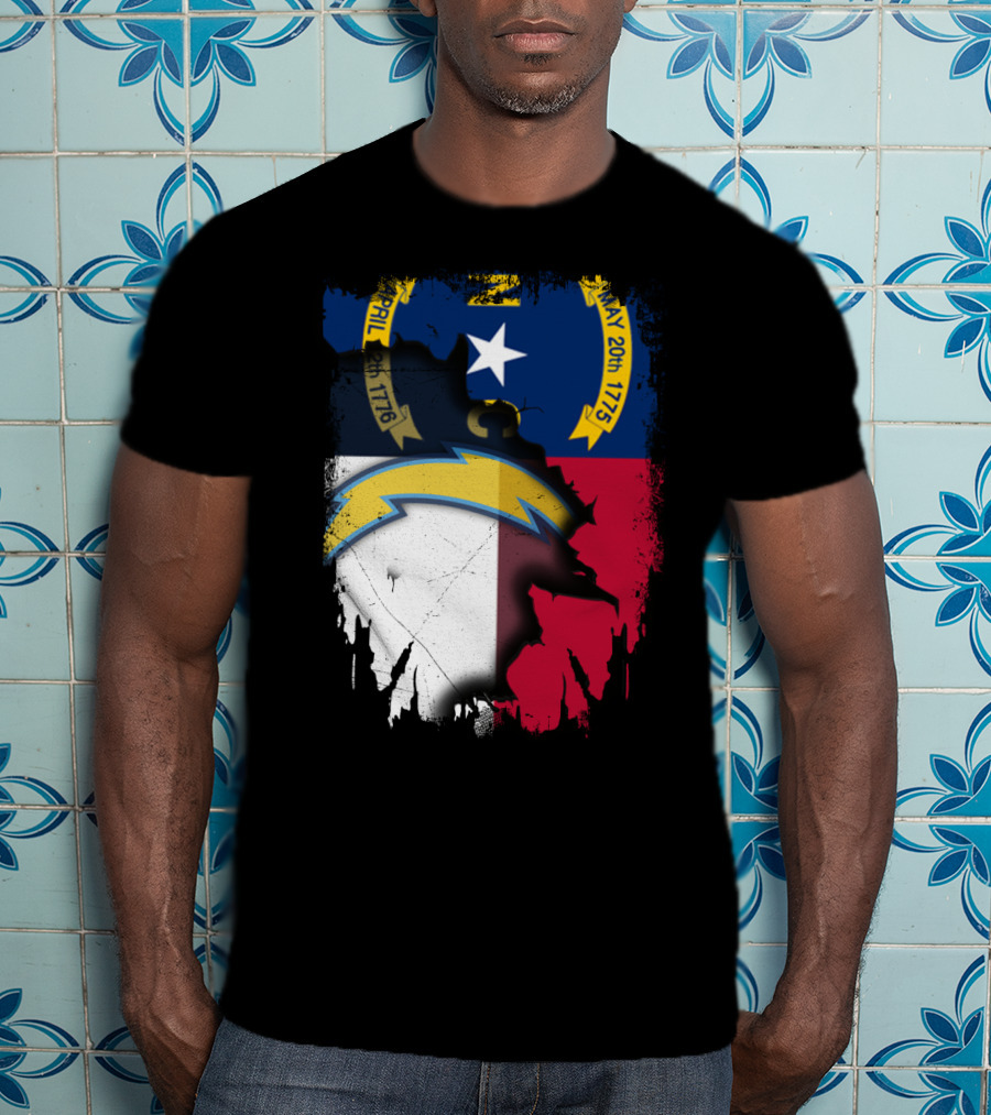 Together North Carolina State Flag With Los Angeles Chargers T-Shirt