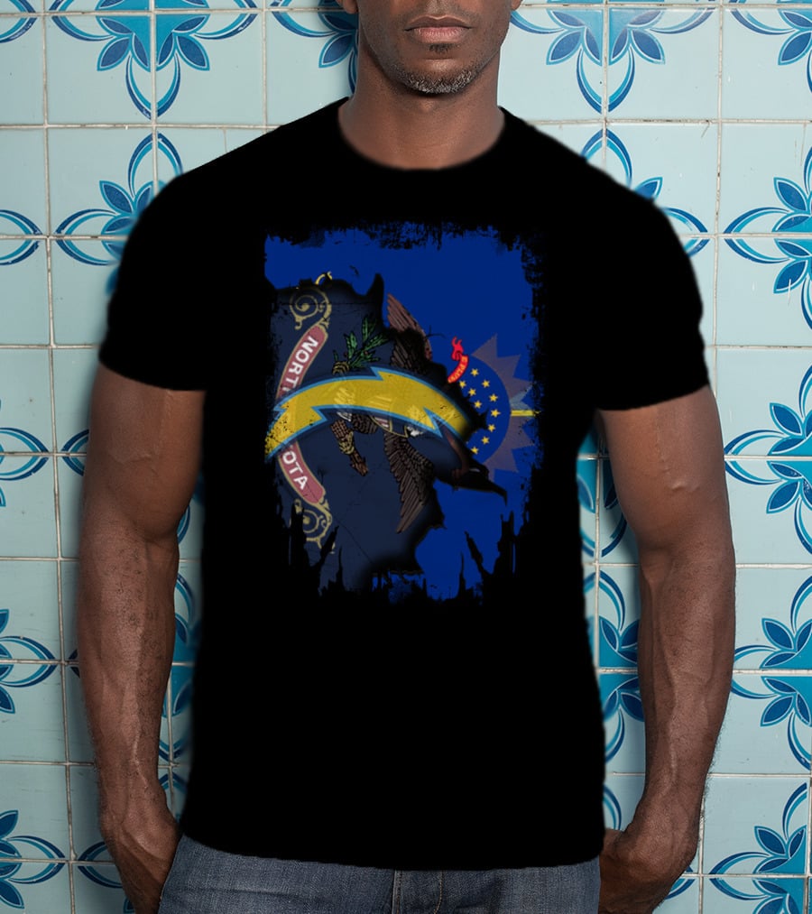 North Dakota State Flag With Chargers Bolt T-Shirt