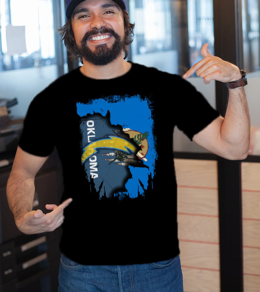 Oklahoma State Flag With Chargers Logo Overlay T-Shirt