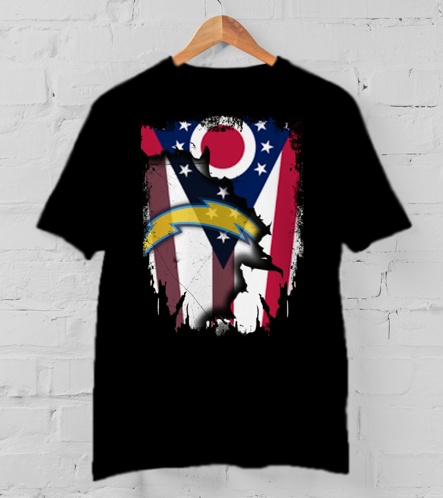 Ohio Flag With Chargers Bolt T-Shirt