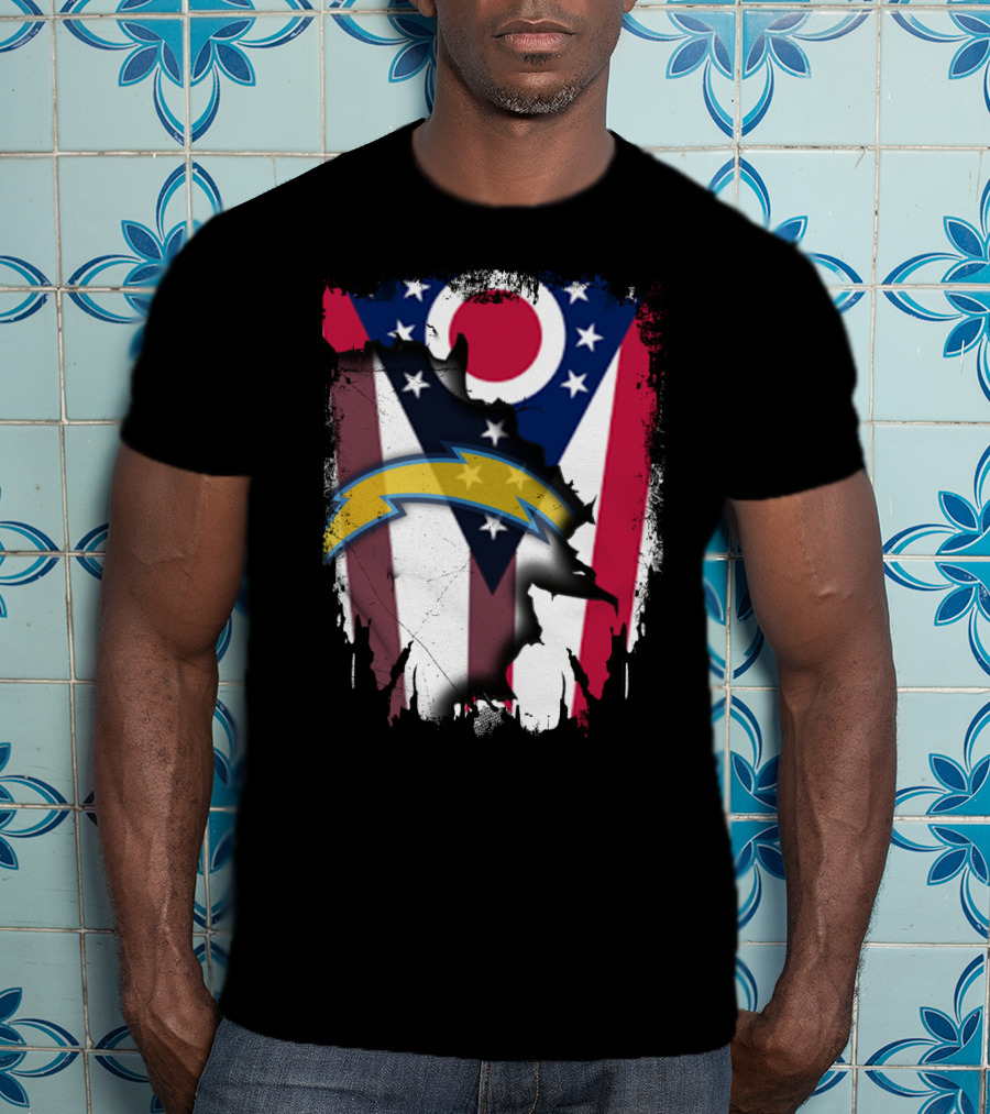 Ohio Flag With Chargers Bolt T-Shirt