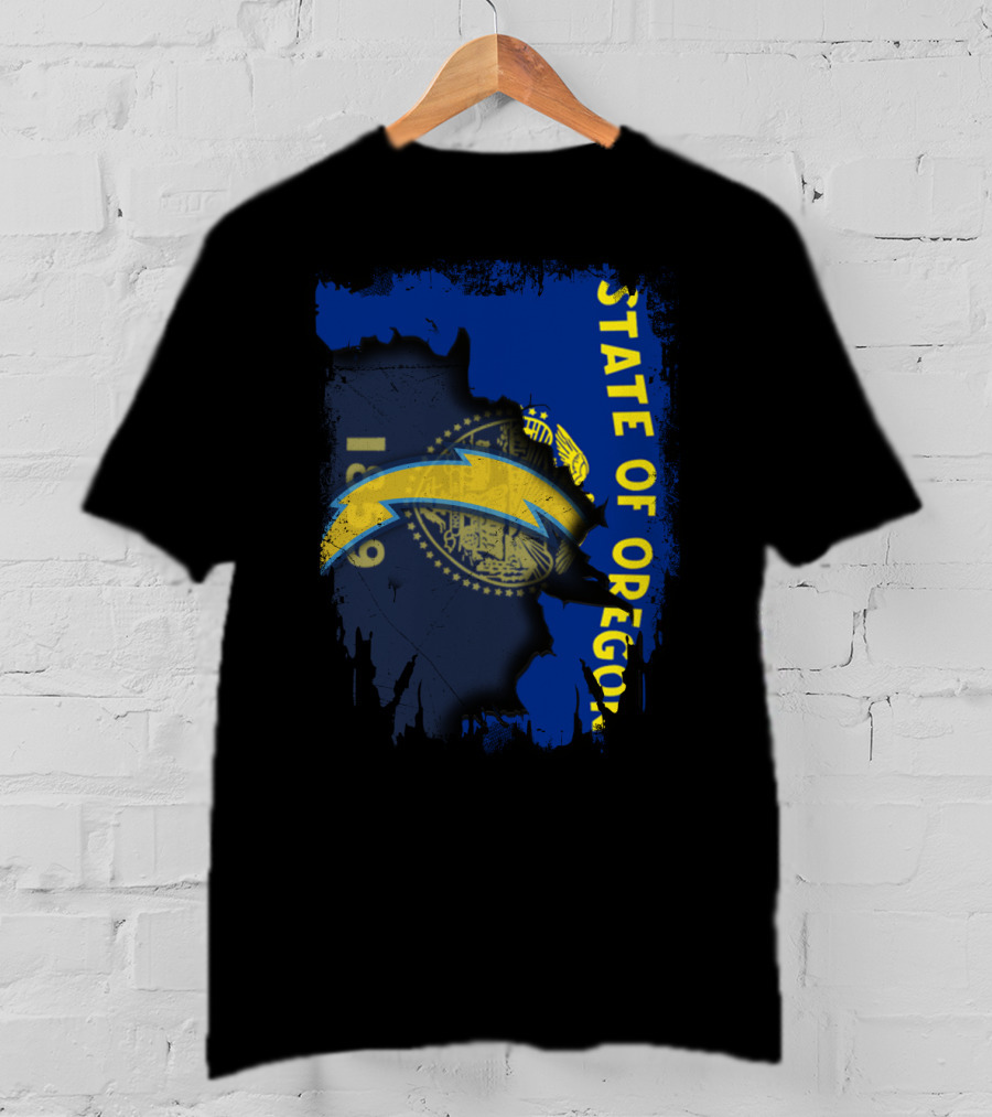 State Of Oregon Emblem With Chargers Bolt T-Shirt