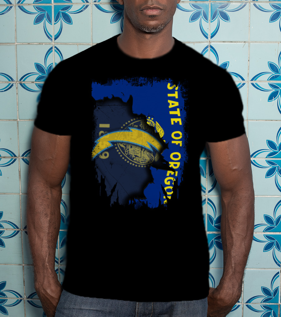 State Of Oregon Emblem With Chargers Bolt T-Shirt