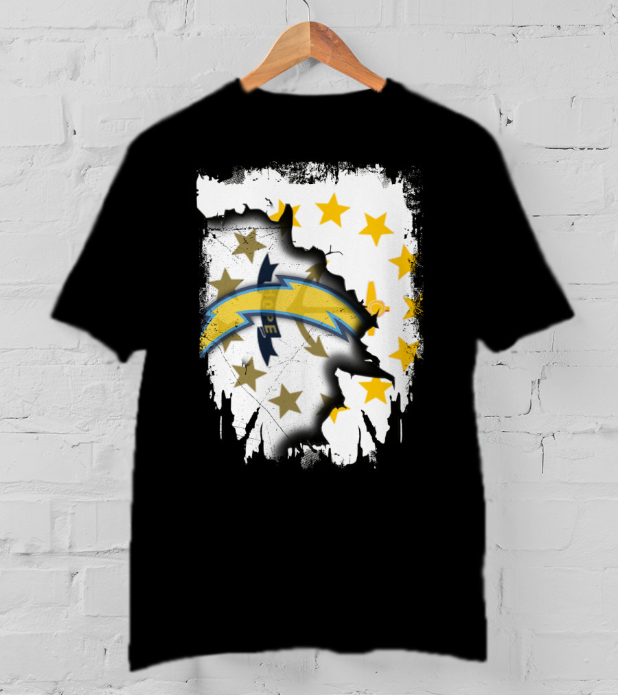 Rhode Island Map With Chargers Logo And Stars T-Shirt