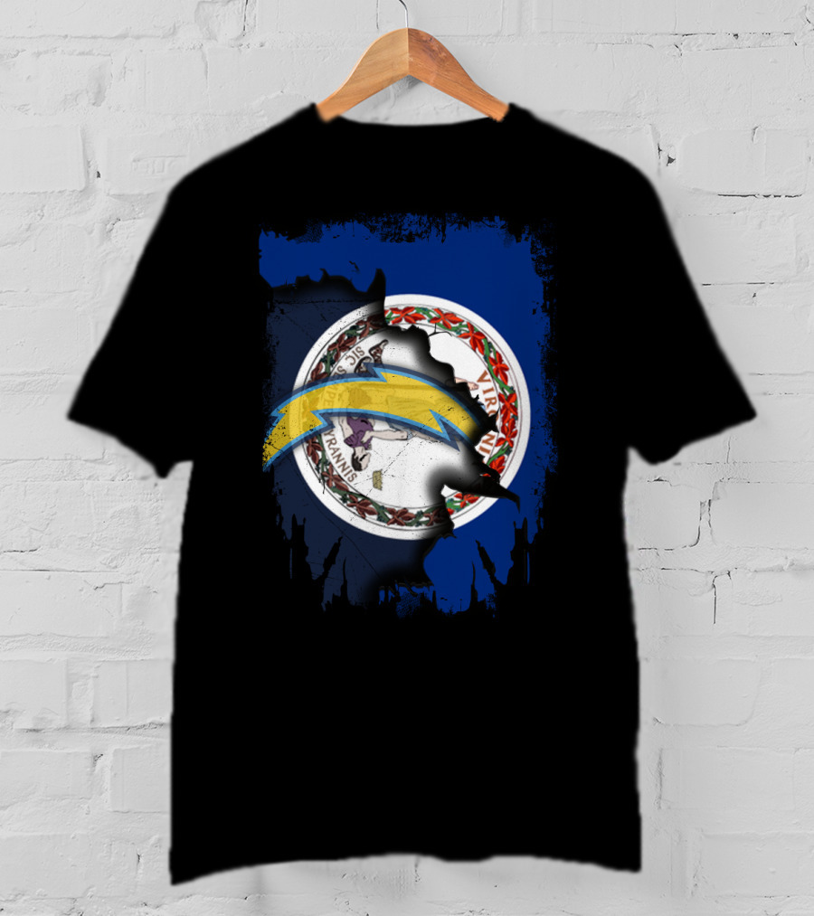 Virginia Flag Meets Chargers Lightning Bolt Fusion T-Shirt