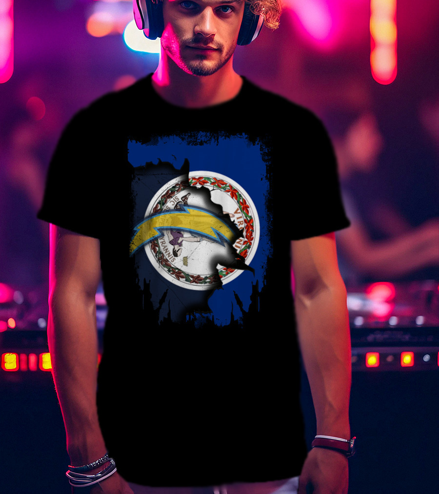 Virginia Flag Meets Chargers Lightning Bolt Fusion T-Shirt