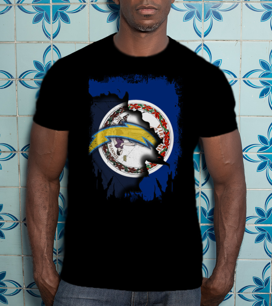Virginia Flag Meets Chargers Lightning Bolt Fusion T-Shirt