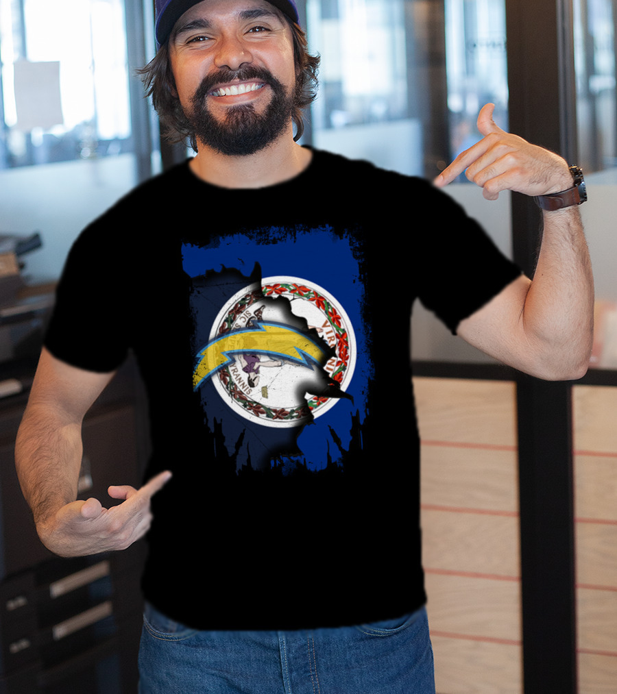 Virginia Flag Meets Chargers Lightning Bolt Fusion T-Shirt