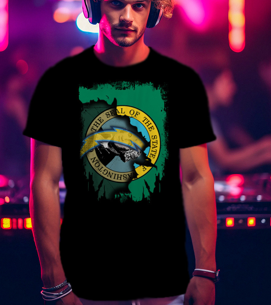 Washington State Seal With Chargers Lightning Bolt Integration T-Shirt