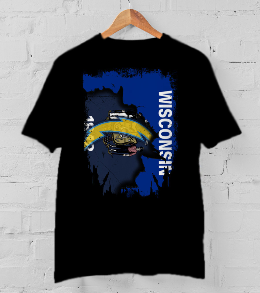 Wisconsin State Outline With Chargers Bolt And Seal T-Shirt