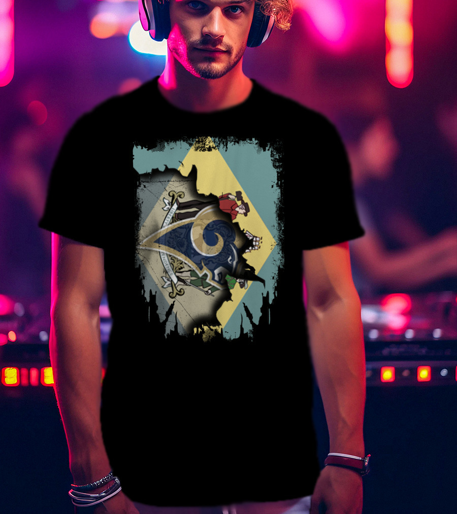 Delaware With Rams Logo And Diamond-Themed Emblem T-Shirt