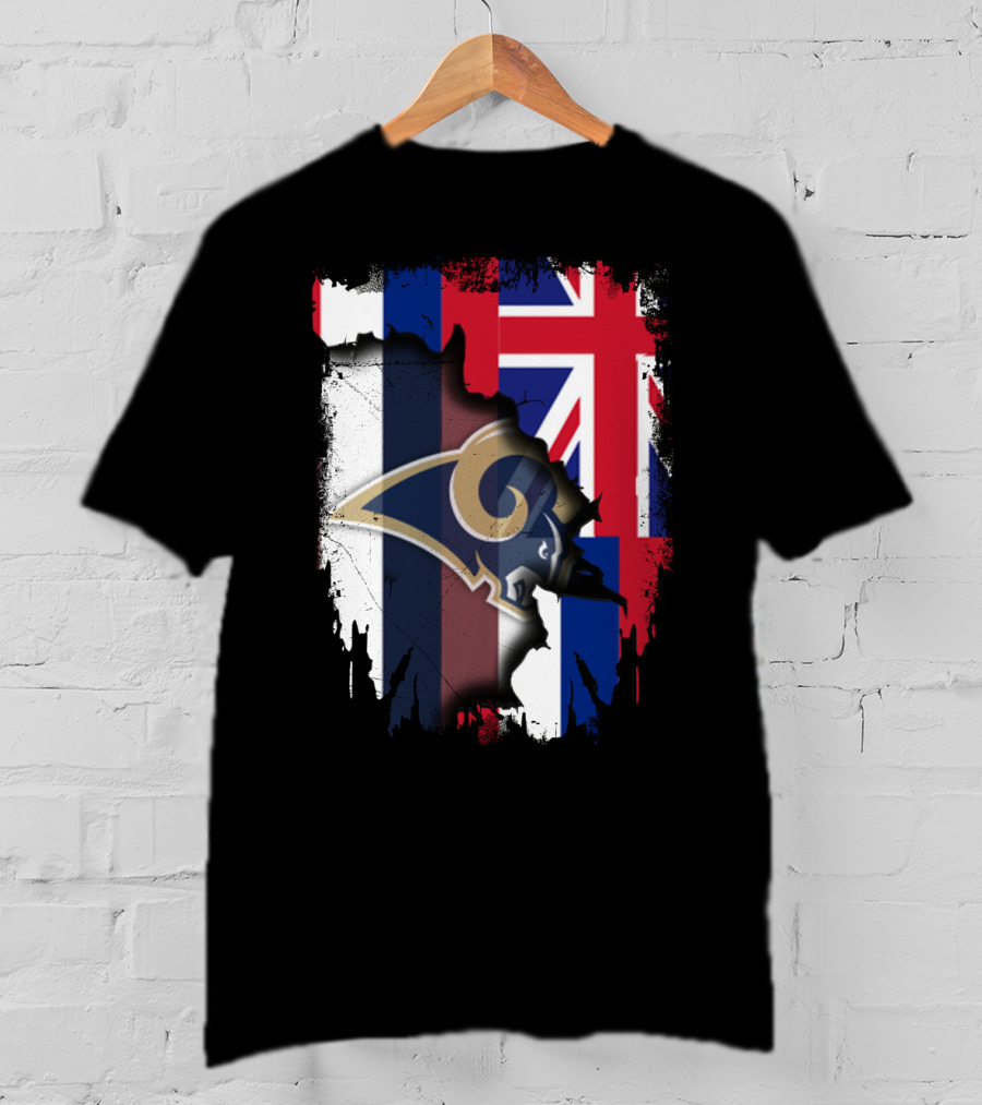 Together Hawaii Rams With Union Jack Flag Background T-Shirt