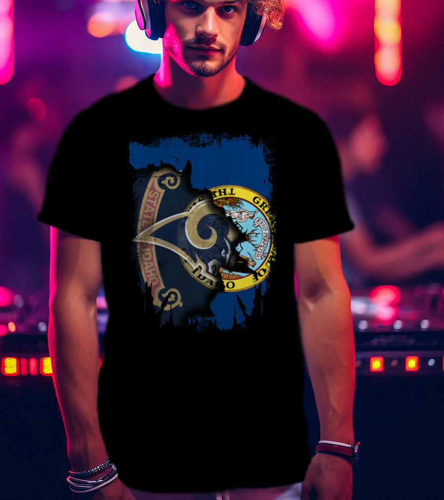 State Of Idaho Rams Flag Fusion T-Shirt