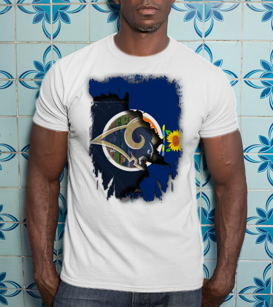 Kansas State Flag And Los Angeles Rams Logo With Sunflower T-Shirt