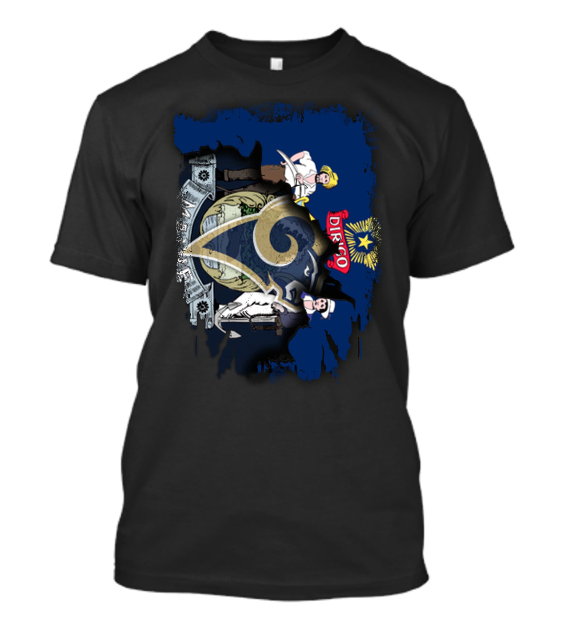 Maine State Seal With LA Rams Logo And Dirigo T-Shirt