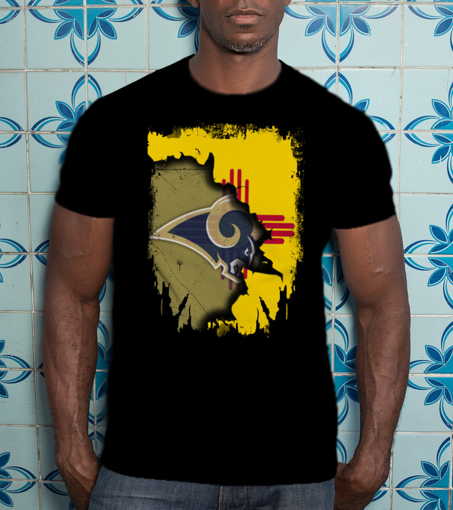 Together New Mexico Rams Logo On Distressed New Mexico Flag Background T-Shirt
