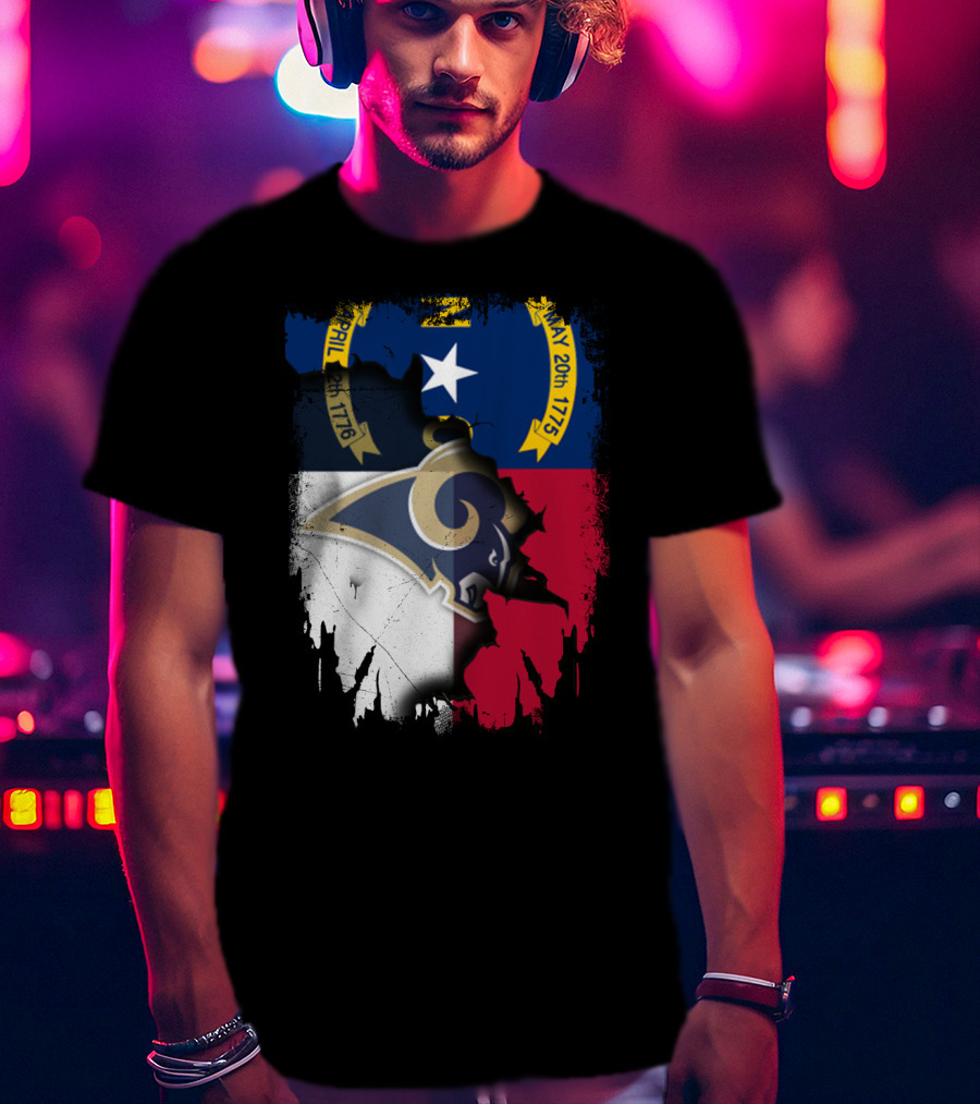 North Carolina State Flag With Rams Logo And Star Element T-Shirt