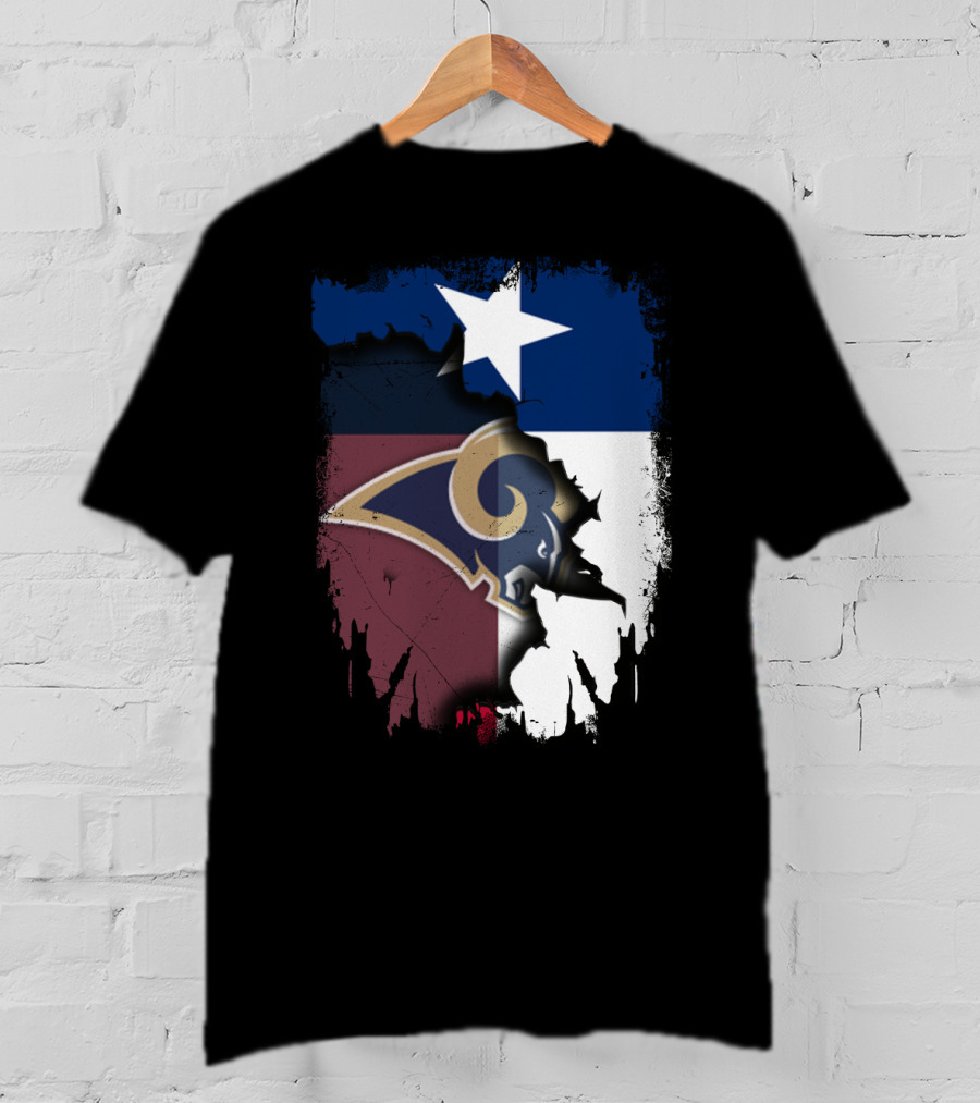 Texas State Flag And Los Angeles Rams Logo United T-Shirt