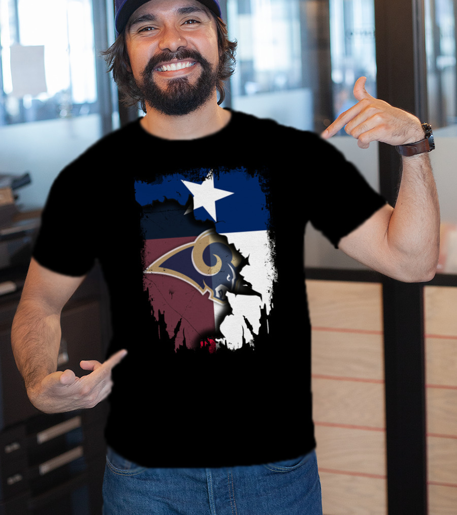 Texas State Flag And Los Angeles Rams Logo United T-Shirt