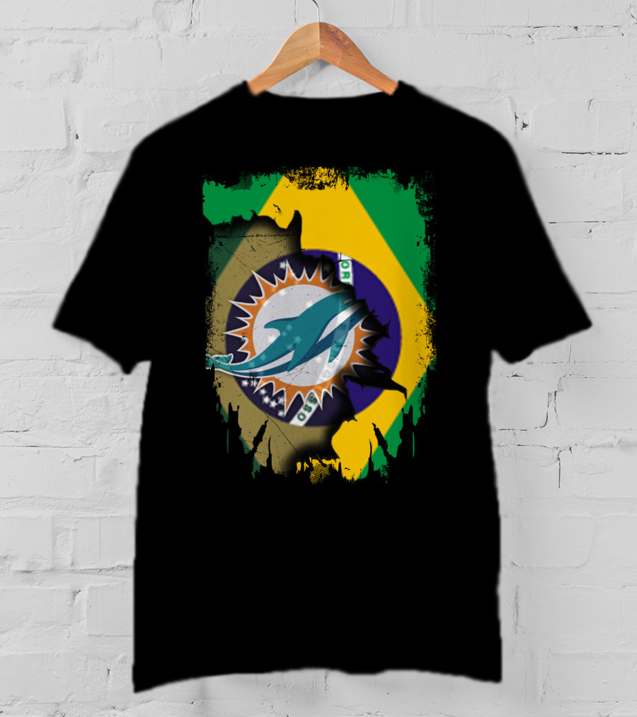 Brazilian Flag With Dolphins Logo Fusion T-Shirt
