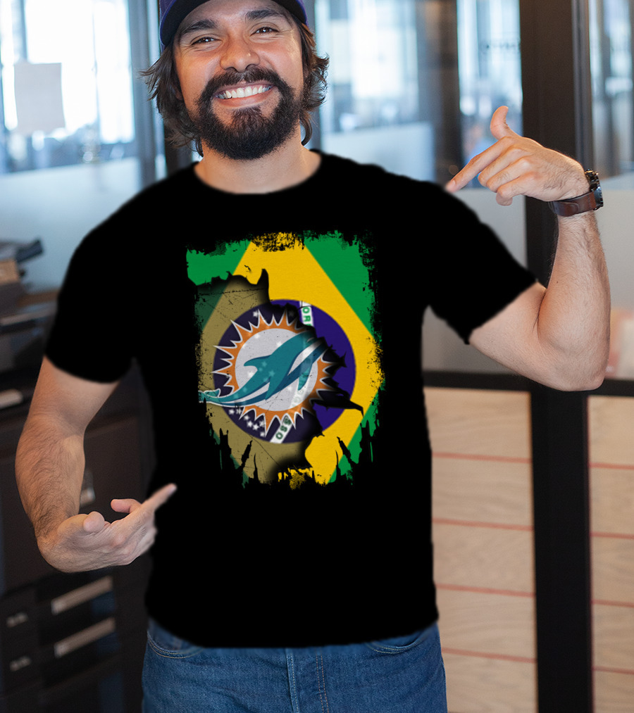 Brazilian Flag With Dolphins Logo Fusion T-Shirt