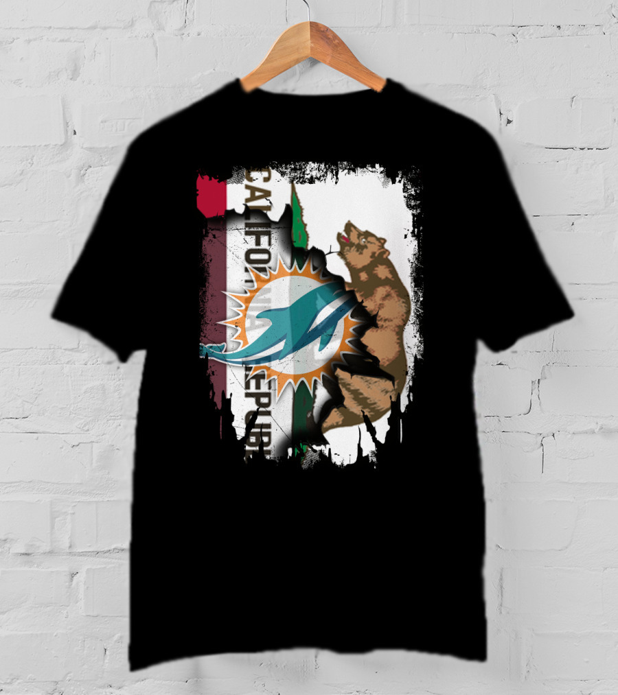California Republic With Miami Dolphins Logo And Bear T-Shirt