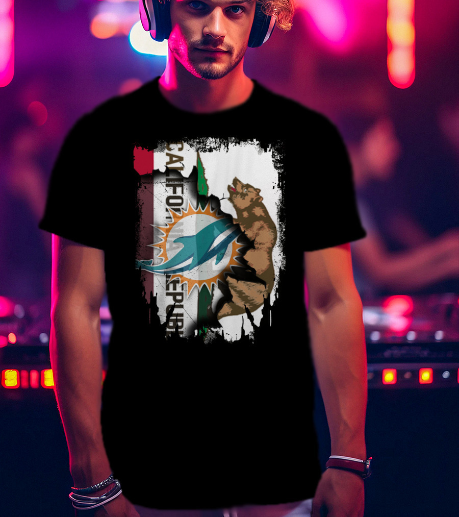 California Republic With Miami Dolphins Logo And Bear T-Shirt