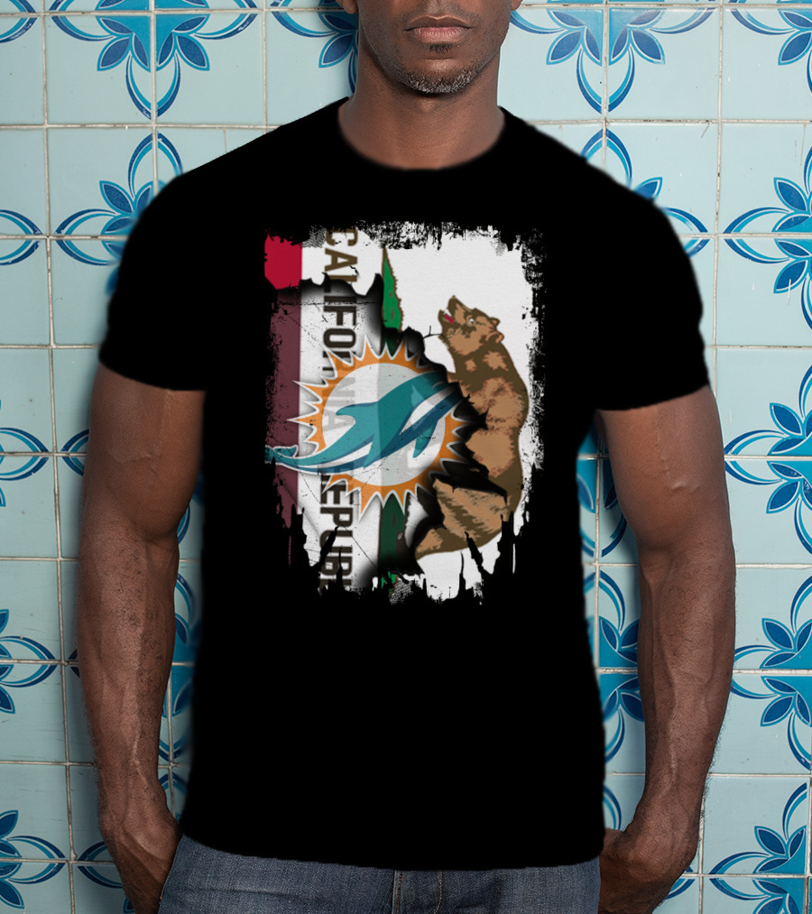 California Republic With Miami Dolphins Logo And Bear T-Shirt