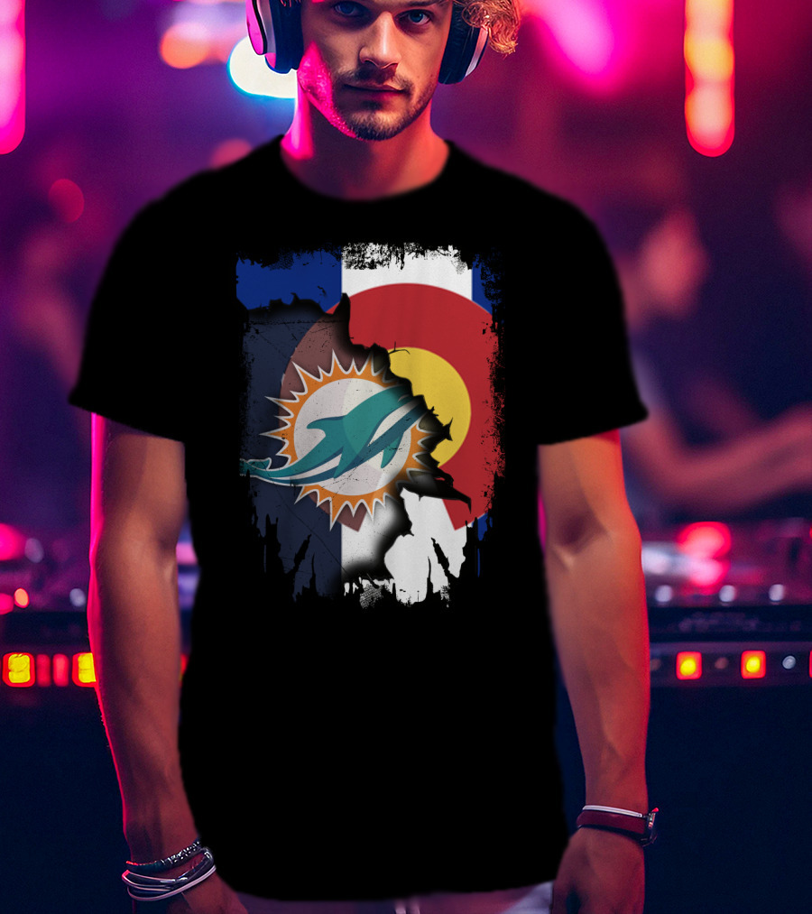 Together Colorado With Miami Dolphins And Colorado Flag Elements T-Shirt