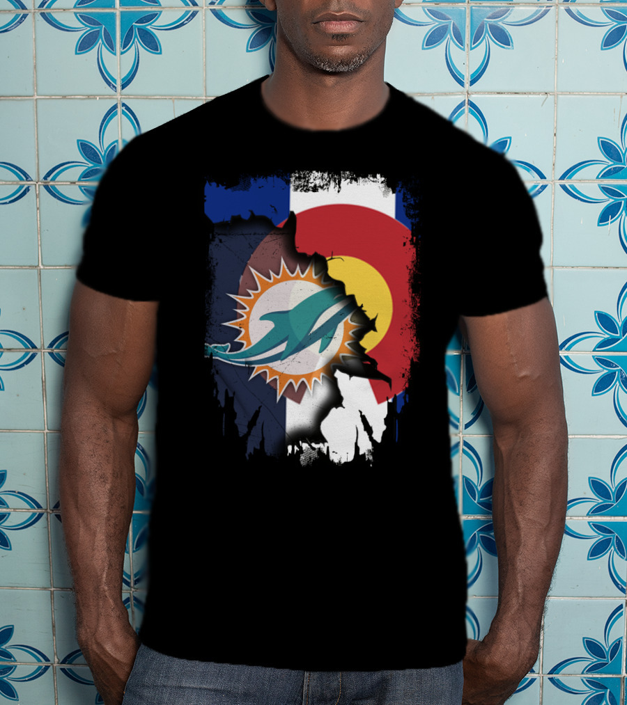 Together Colorado With Miami Dolphins And Colorado Flag Elements T-Shirt