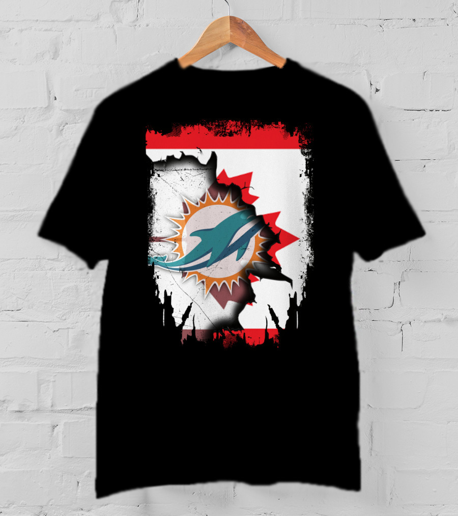 Canada Miami Dolphins Flag Symbol Fusion T-Shirt