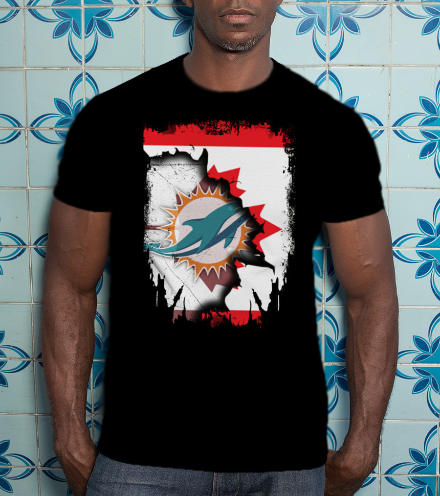 Canada Miami Dolphins Flag Symbol Fusion T-Shirt