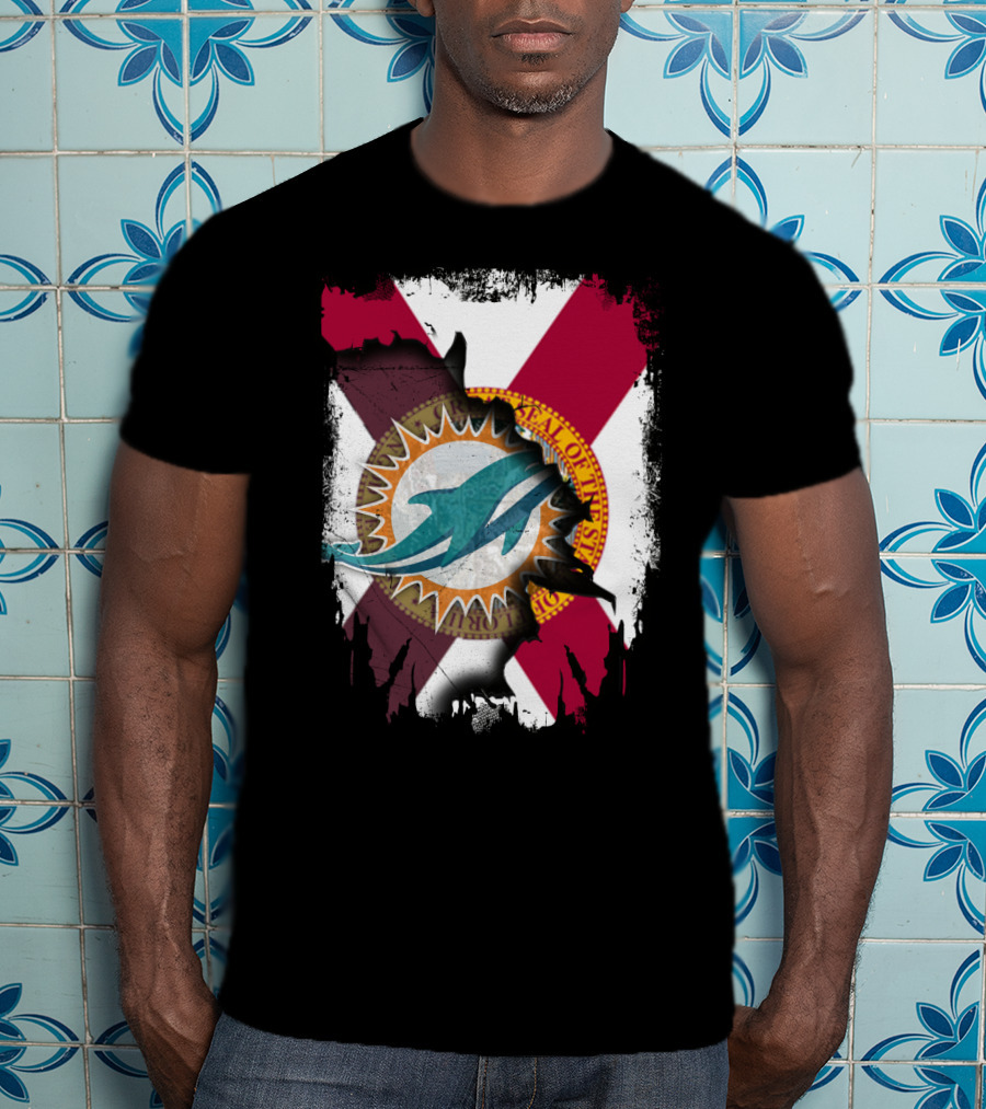 Miami Dolphins Florida State Flag Together T-Shirt