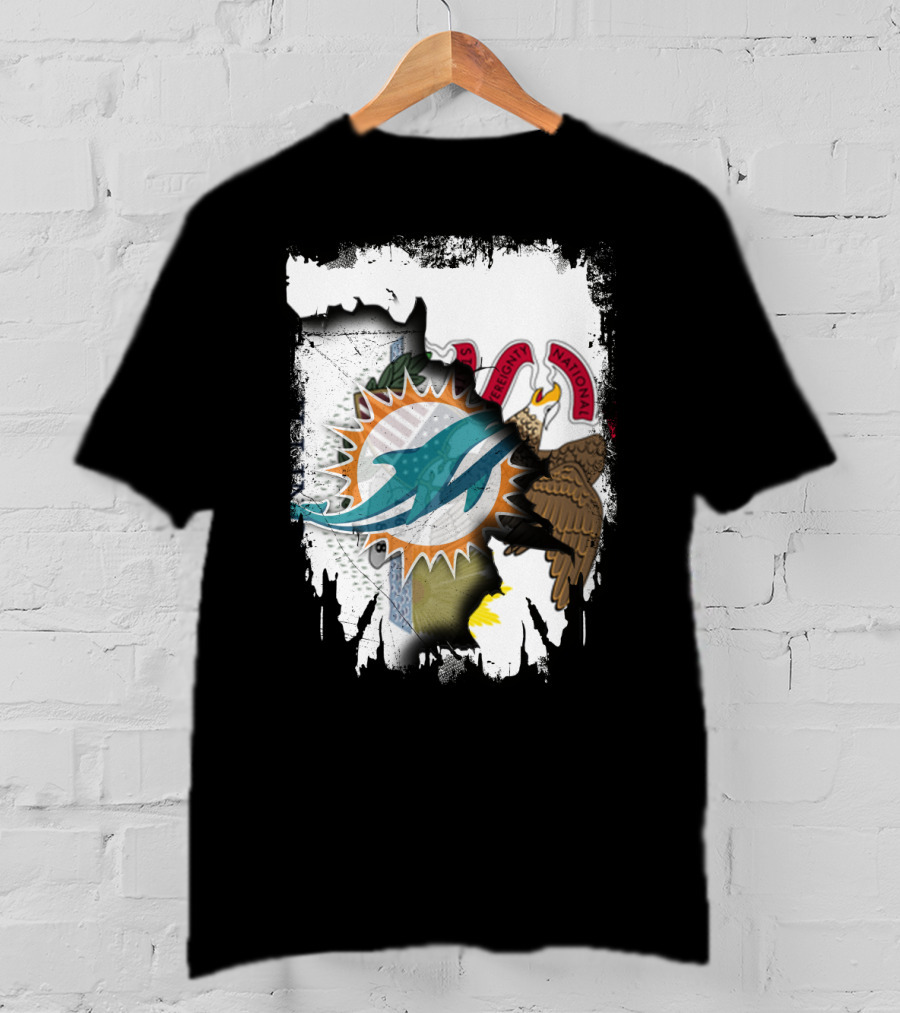 Together Illinois Miami Dolphins Logo Over State Seal T-Shirt