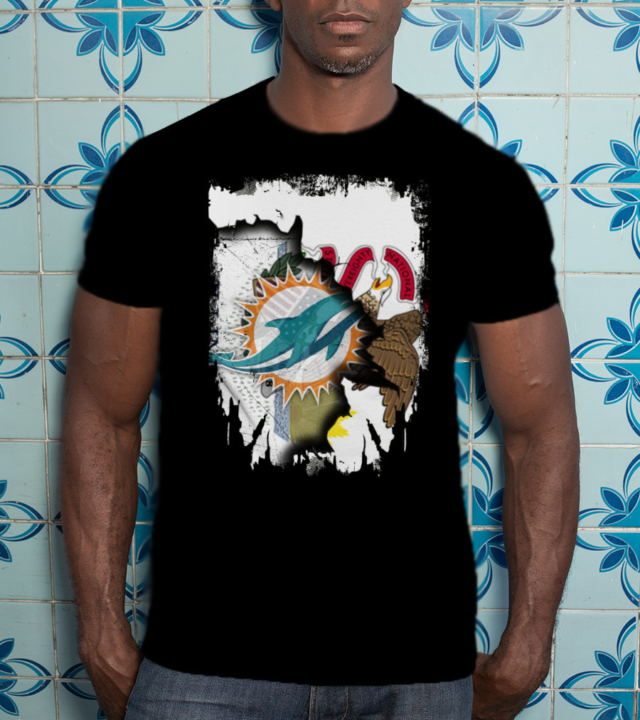 Together Illinois Miami Dolphins Logo Over State Seal T-Shirt