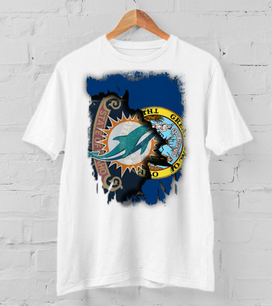 Idaho State Seal Blending With Miami Dolphins T-Shirt