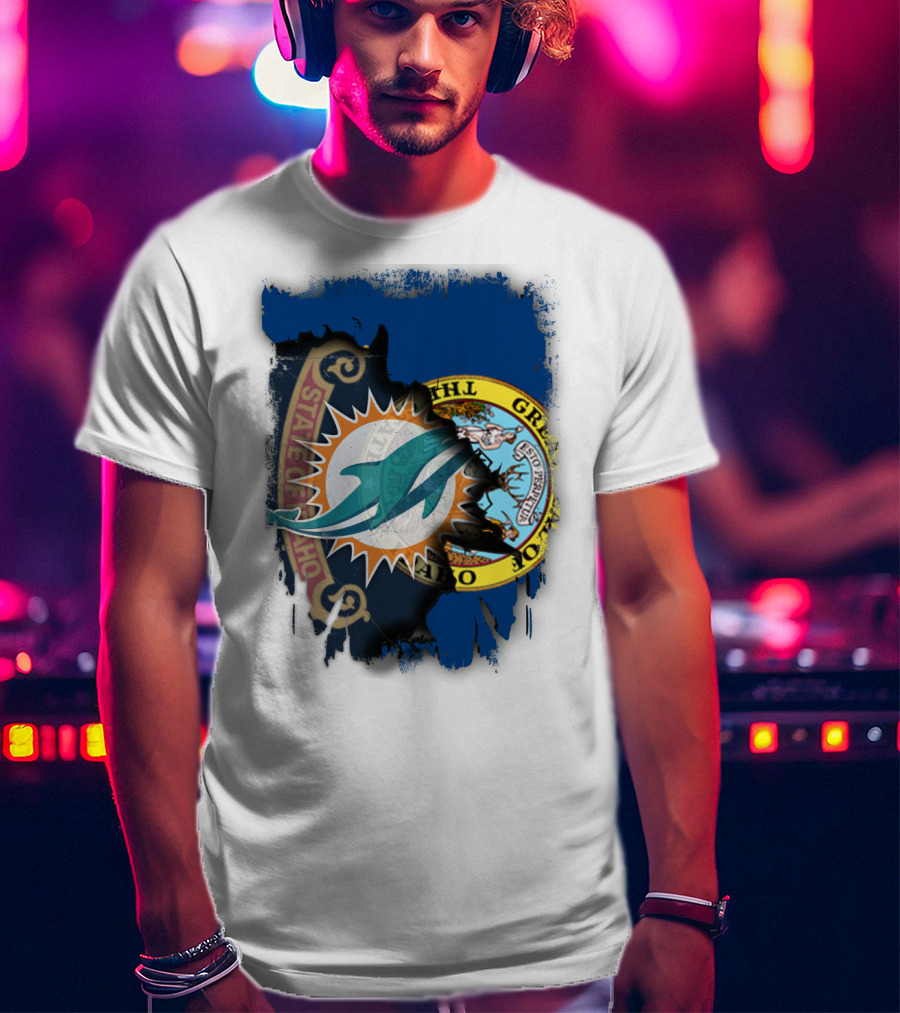 Idaho State Seal Blending With Miami Dolphins T-Shirt