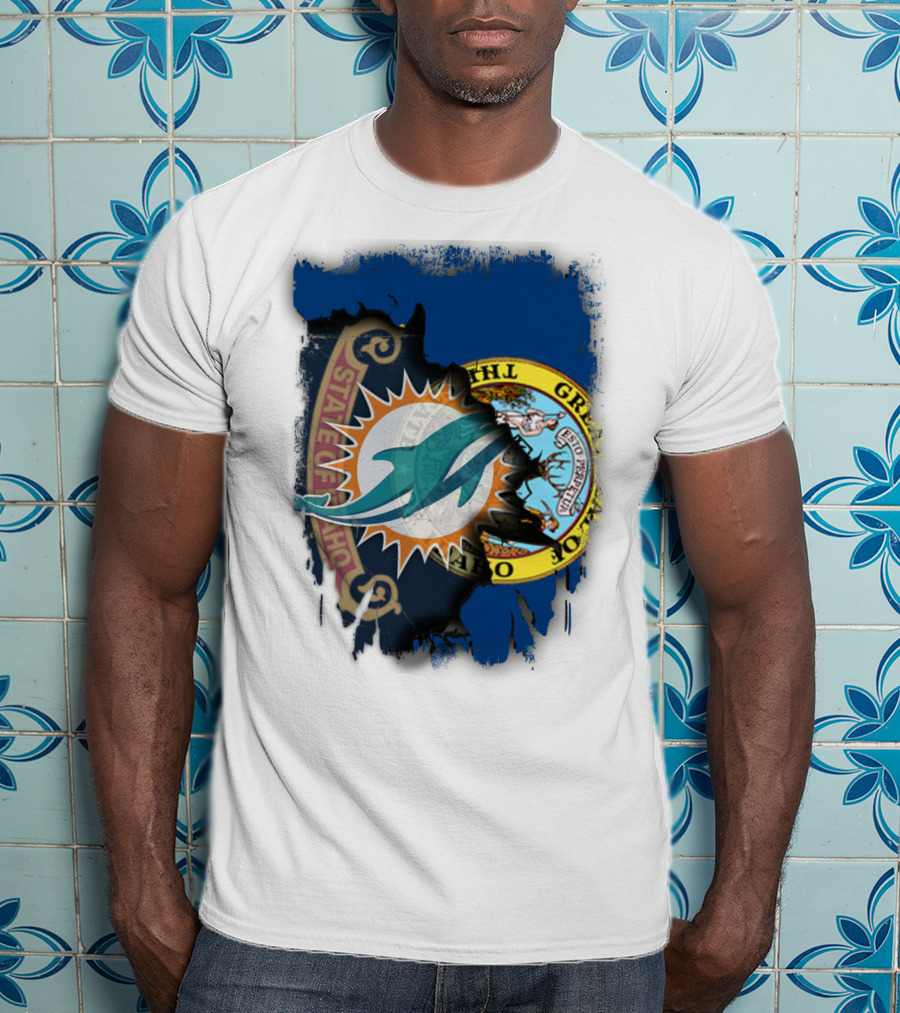 Idaho State Seal Blending With Miami Dolphins T-Shirt